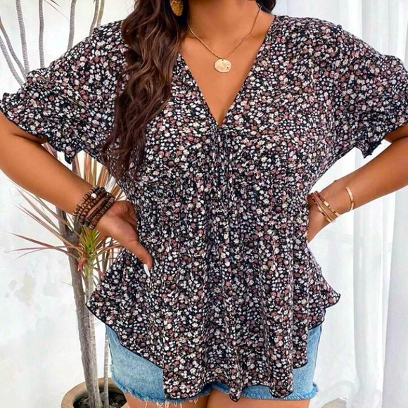 Floral Print Peplum Blouse - Picture 1 of 4